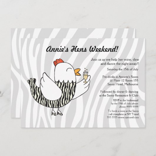 Zebra Print Funny Hen - Hens Party Bachelorette Kaart (Voorkant / Achterkant)