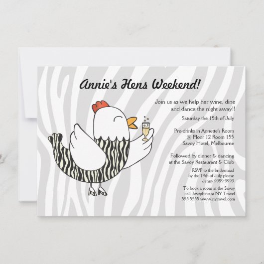 Zebra Print Funny Hen - Hens Party Bachelorette Kaart (Voorkant)