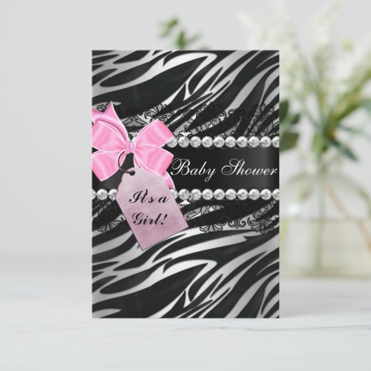 Zebra Print Girl Baby shower Kaart (Staand voorkant)