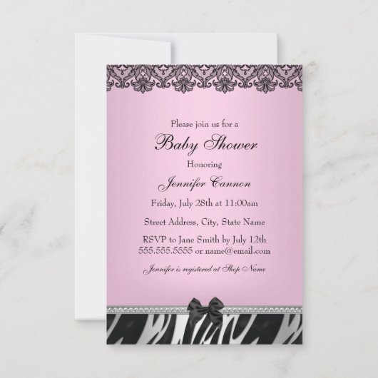 Zebra Print Girl Baby shower Kaart (Achterkant)