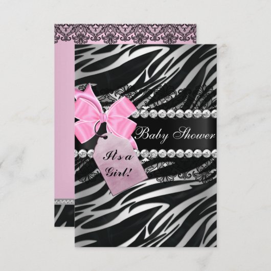 Zebra Print Girl Baby shower Kaart (Voorkant / Achterkant)