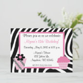 Zebra Print Girls Birthday Inture Kaart (Staand voorkant)