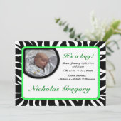 Zebra Print Green Birth Announements Aankondiging (Staand voorkant)
