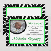 Zebra Print Green Birth Announements Aankondiging (Voorkant / Achterkant)