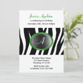 Zebra Print Green Glass Monogram Birthday Kaart (Staand voorkant)