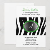 Zebra Print Green Glass Monogram Birthday Kaart (Voorkant / Achterkant)