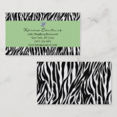 zebra print groen met hartvormige diamant visitekaartje (Voorkant / Achterkant)