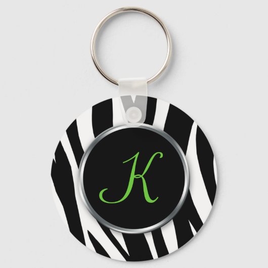 Zebra Print : Groene monogram : Sleutelhanger (Voorkant)