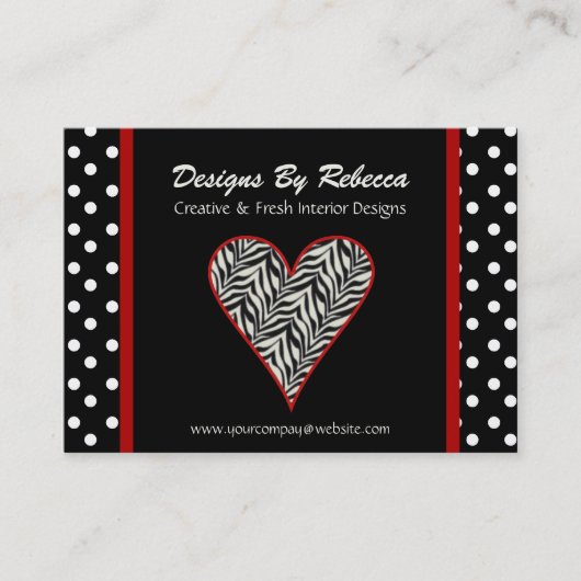 Zebra Print Heart met Polka Dots Visitekaartje (Voorkant)