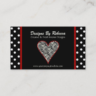 Zebra Print Heart met Polka Dots Visitekaartje