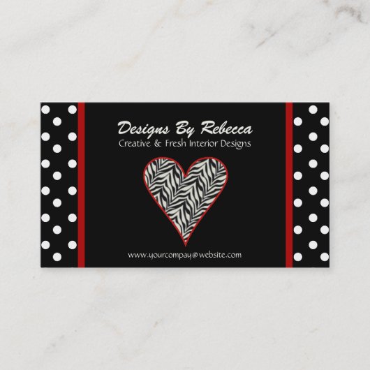Zebra Print Heart met Polka Dots Visitekaartje (Voorkant)