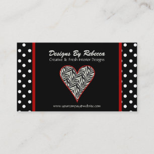 Zebra Print Heart met Polka Dots Visitekaartje