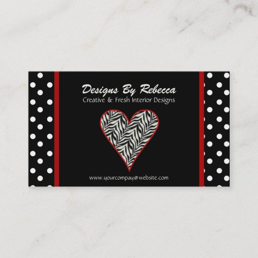 Zebra Print Heart met Polka Dots Visitekaartje (Voorkant)
