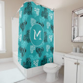 Zebra Print Hecht Blauwgroen wit monogram Douchegordijn (In situ)