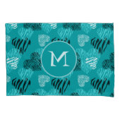 Zebra Print Hecht Blauwgroen wit monogram Kussensloop (Voorkant)