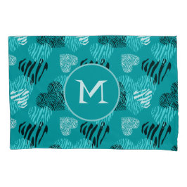 Zebra Print Hecht Blauwgroen wit monogram Kussensloop