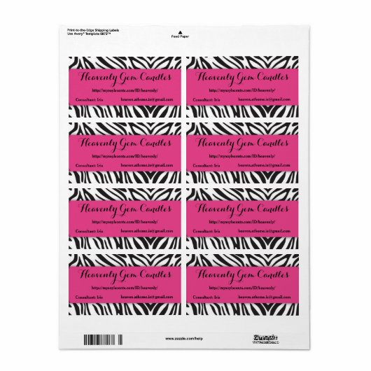Zebra Print & Hot Pink Business Label (Full Sheet)