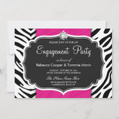 Zebra Print Hot Pink Diamond Engagement Party Kaart (Voorkant)