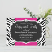 Zebra Print Hot Pink Diamond Engagement Party Kaart (Staand voorkant)