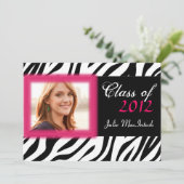 Zebra Print Hot Pink Foto Afstuderen uitnodigen Kaart (Staand voorkant)