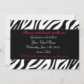 Zebra Print Hot Pink Foto Afstuderen uitnodigen Kaart (Achterkant)