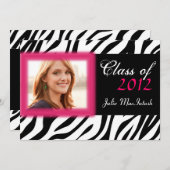 Zebra Print Hot Pink Foto Afstuderen uitnodigen Kaart (Voorkant / Achterkant)