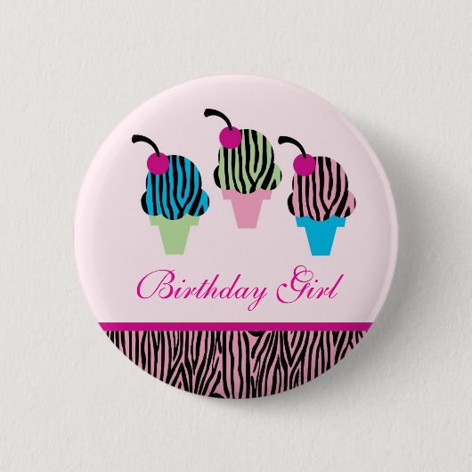 Zebra Print Ice Cream Birthday Button (Voorkant)