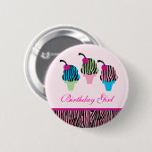 Zebra Print Ice Cream Birthday Button (Voorkant /achterkant)
