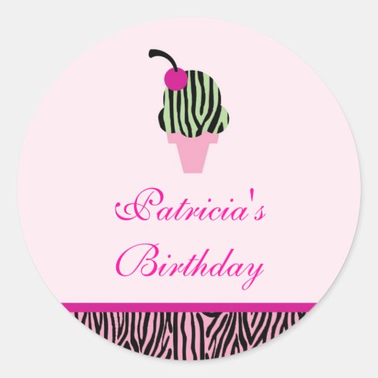 Zebra Print Ice Cream Favor Sticker (Voorkant)