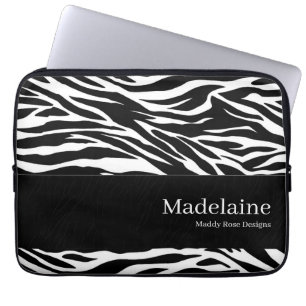 Zebra Print in zwart-wit met naam Laptop Sleeve