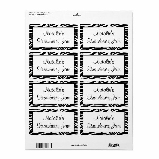 Zebra Print Jar Labels (Full Sheet)