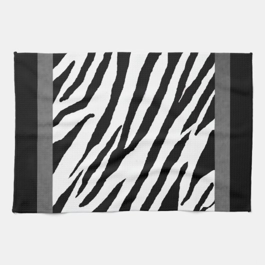 Zebra print keukenhanddoek-zilveren strop ontwerp theedoek (Horizontaal)