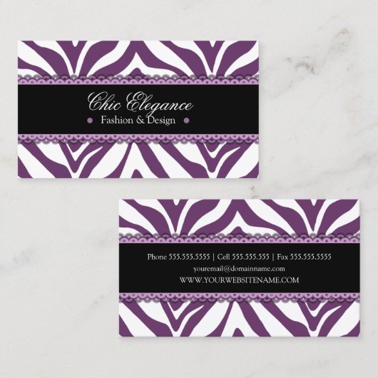 Zebra Print & Lace Elegant Visitekaartje (Voorkant / Achterkant)