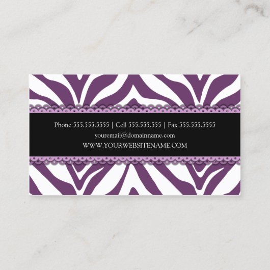 Zebra Print & Lace Elegant Visitekaartje (Achterkant)