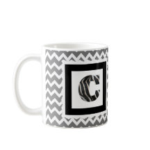 Zebra Print Letter "C" op grijze/witte Chevron