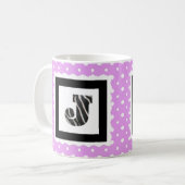 Zebra Print Letter "J" op Lila/witte poolpunten Koffiemok (Voorkant links)