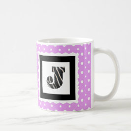 Zebra Print Letter "J" op Lila/witte poolpunten Koffiemok