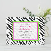 Zebra Print Lime Green en Pink Party uitnodigingen (Staand voorkant)