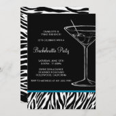 zebra print martini bachelorette kaart (Voorkant / Achterkant)