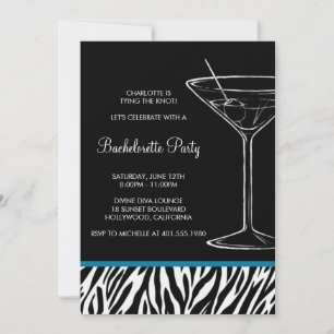 zebra print martini bachelorette kaart