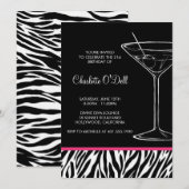 Zebra Print Martini Birthday Invitation Kaart (Voorkant / Achterkant)