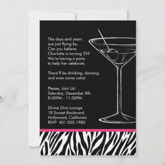 zebra print martini - verjaardagsfeest kaart (Voorkant)