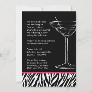 zebra print martini - verjaardagsfeest kaart