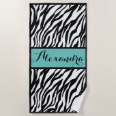 Zebra print met Blauwgroen monogram Strandlaken (Voorkant)
