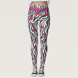 Zebra Print met Hot Pink Sparkle Hearts Leggings
