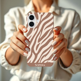 Zebra Print-Mocha Mousse iPhone 16 Hoesje