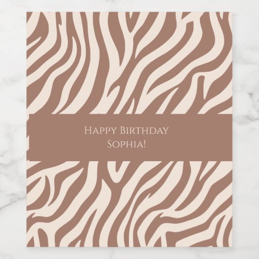 Zebra Print-Mocha Mousse Wijn Etiket (Enkel label)
