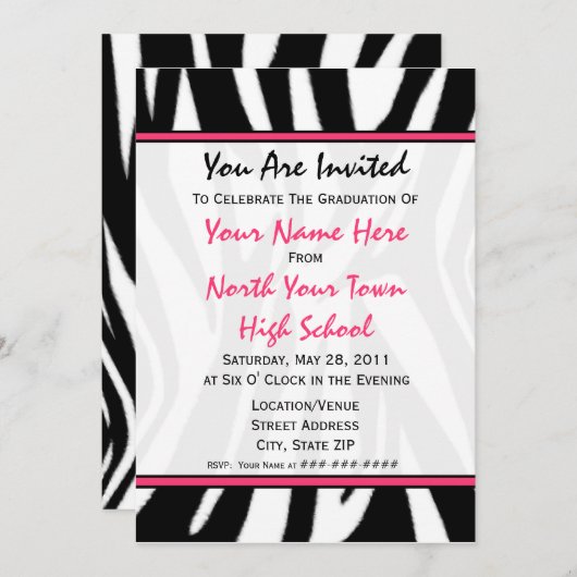 Zebra Print Mode Afstuderen Uitnodiging 2011 (Voorkant / Achterkant)