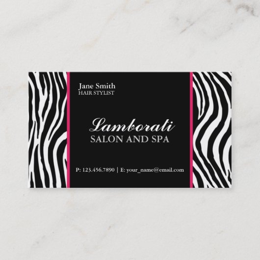 Zebra Print Mode Hair Stylist Salon Roze Visitekaartje (Voorkant)