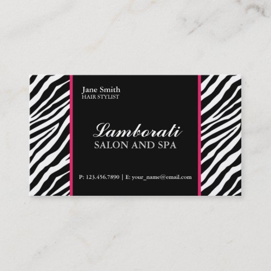 Zebra Print Mode Hair Stylist Salon Roze Visitekaartje (Voorkant)